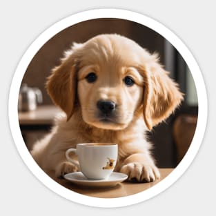 Cute Golden Retriever Puppy with Coffee Sticker